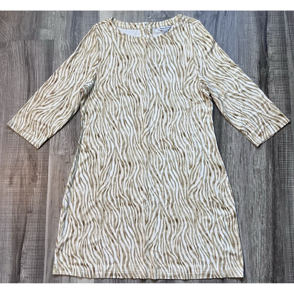 Tommy Bahama Darcy Zesty Zebra Dress Women's Size XL Golden Honey 3/4 Sleeves